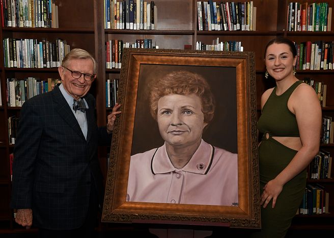 President Gee with Julia Zaph and Blakemore portrait